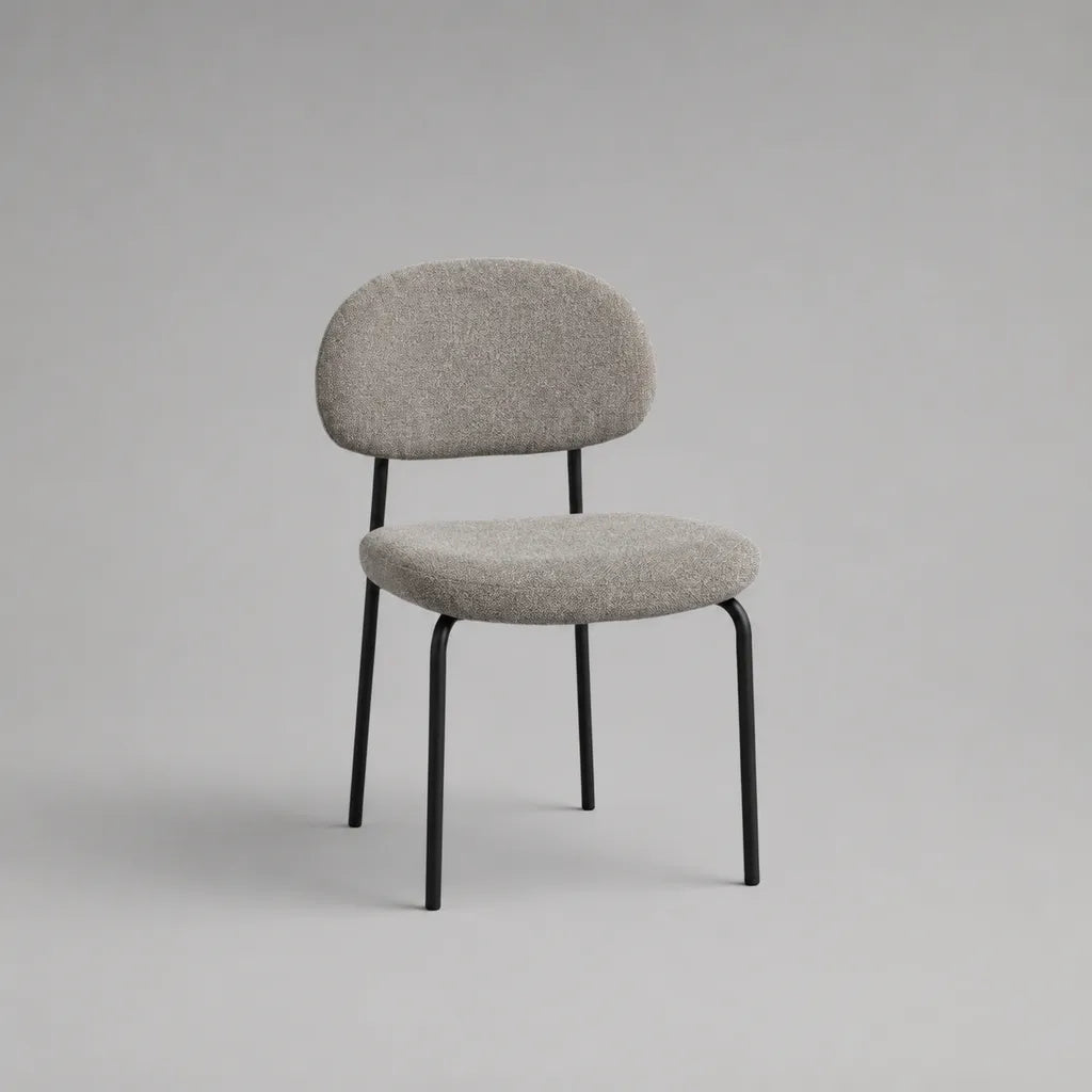 Sedia imbottita in tessuto e acciaio, schienale arrotondato, grigio chiaro e nero, 51 × 56 × 79 cm