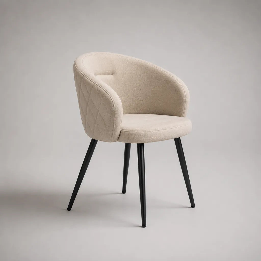 Sedia da pranzo con braccioli in tessuto beige e metallo nero, 58 × 58 × 79 cm