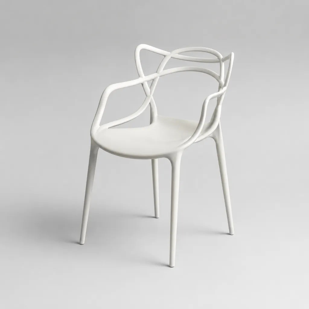 Sedia bianca con braccioli in polipropilene, 55 × 52 × 80 cm