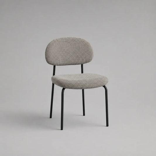 Sedia imbottita in tessuto e acciaio, schienale arrotondato, grigio chiaro e nero, 51 × 56 × 79 cm