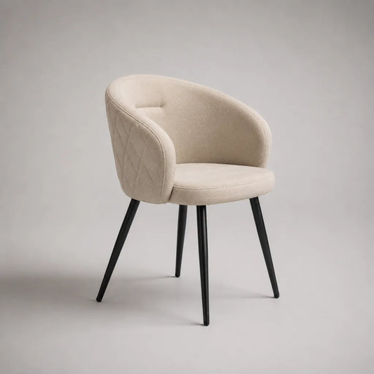Sedia da pranzo con braccioli in tessuto beige e metallo nero, 58 × 58 × 79 cm