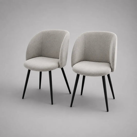 Lotto di 2 sedie imbottite in poliestere grigio chiaro con piedini in acciaio nero, 57 × 58 × 80 cm