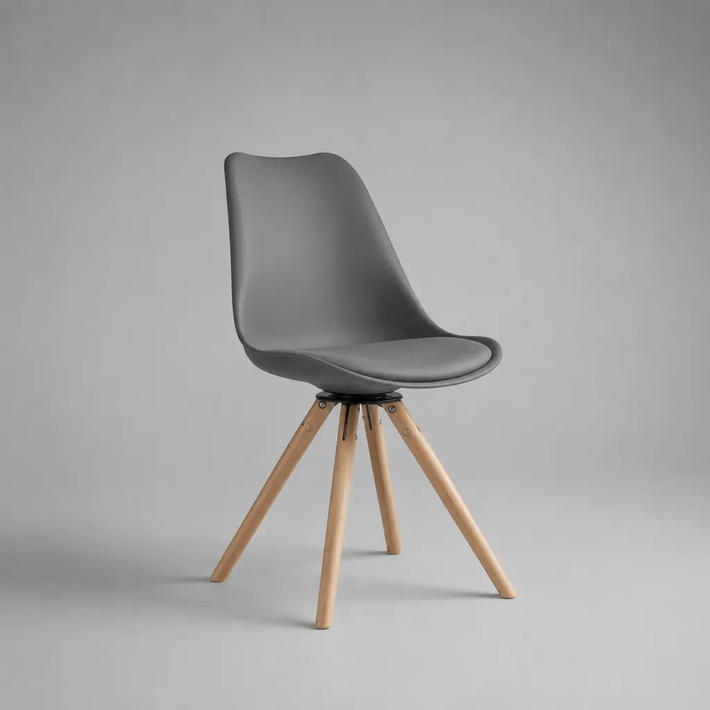 Sedia grigia in polipropilene e PU con piedi in faggio, 49 × 53 × 82 cm