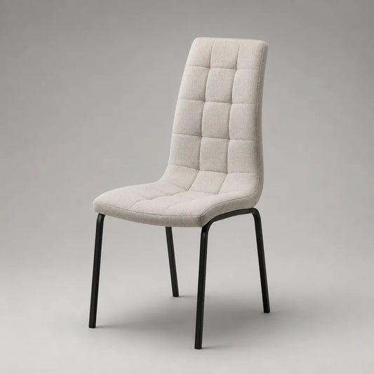 Sedia posteriore alta imbottita beige, tessuto in acciaio nero e piedi, 45 × 56 × 96 cm