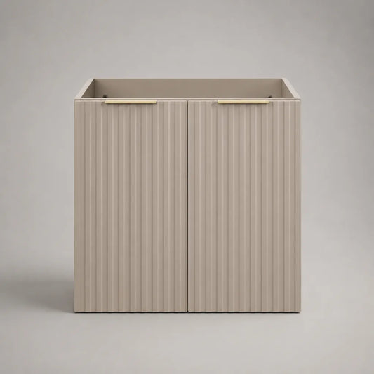 Set di 2 pezzi – Lavabo MDF a due porte e pannello a particelle, beige e oro, 60 × 45 × 60 cm