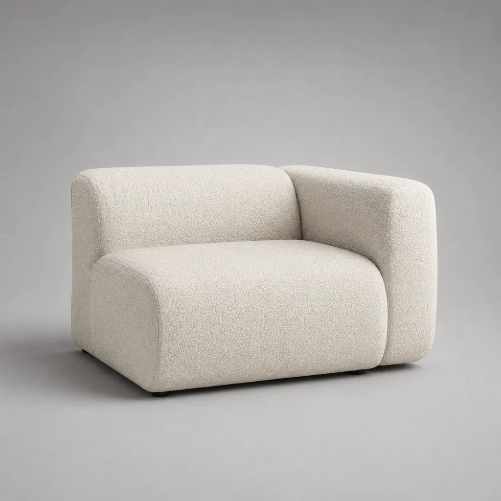 Divano 1 seduta arrotondata in tessuto rivestito bianco rotto con piedi neri, 115 × 95 × 75 cm