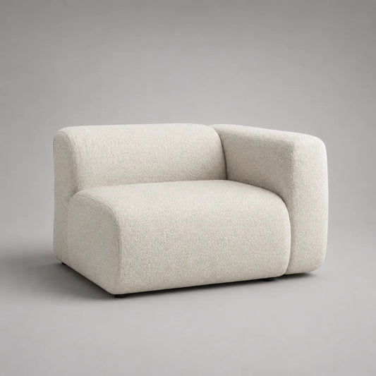 Divano 1 seduta arrotondata in tessuto rivestito bianco rotto con piedi neri, 115 × 95 × 75 cm