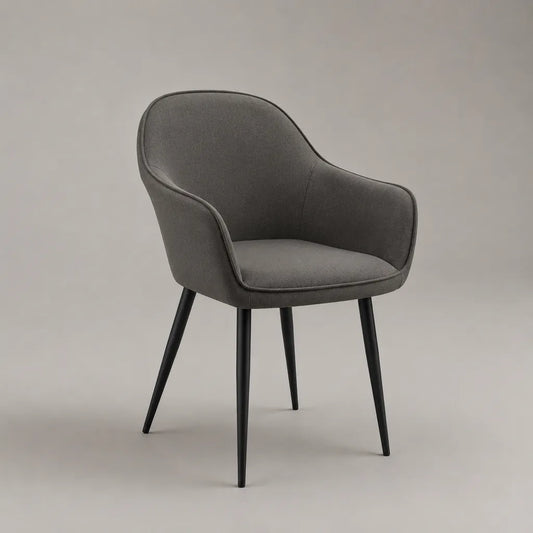 Sedia da pranzo con braccioli in tessuto grigio antracite e piedi in acciaio nero, 59 × 60 × 84 cm